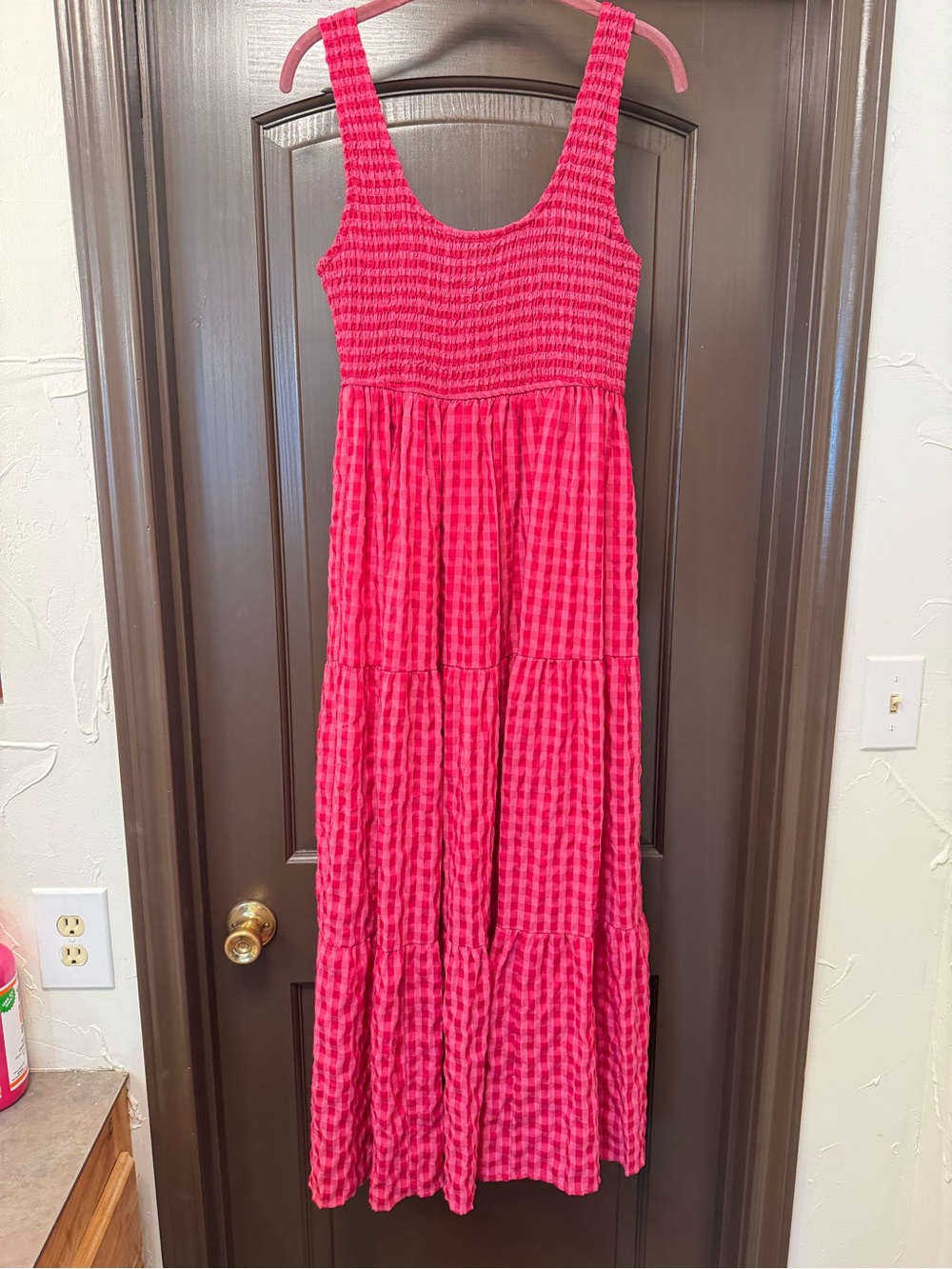 Bright Pink Smocked Maxi Dress with Tiered Skirt